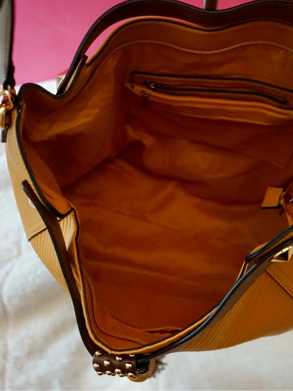 Mustard Yellow Chevron Vegan Leather Hobo Bag Studded Tassel Shoulder Bag